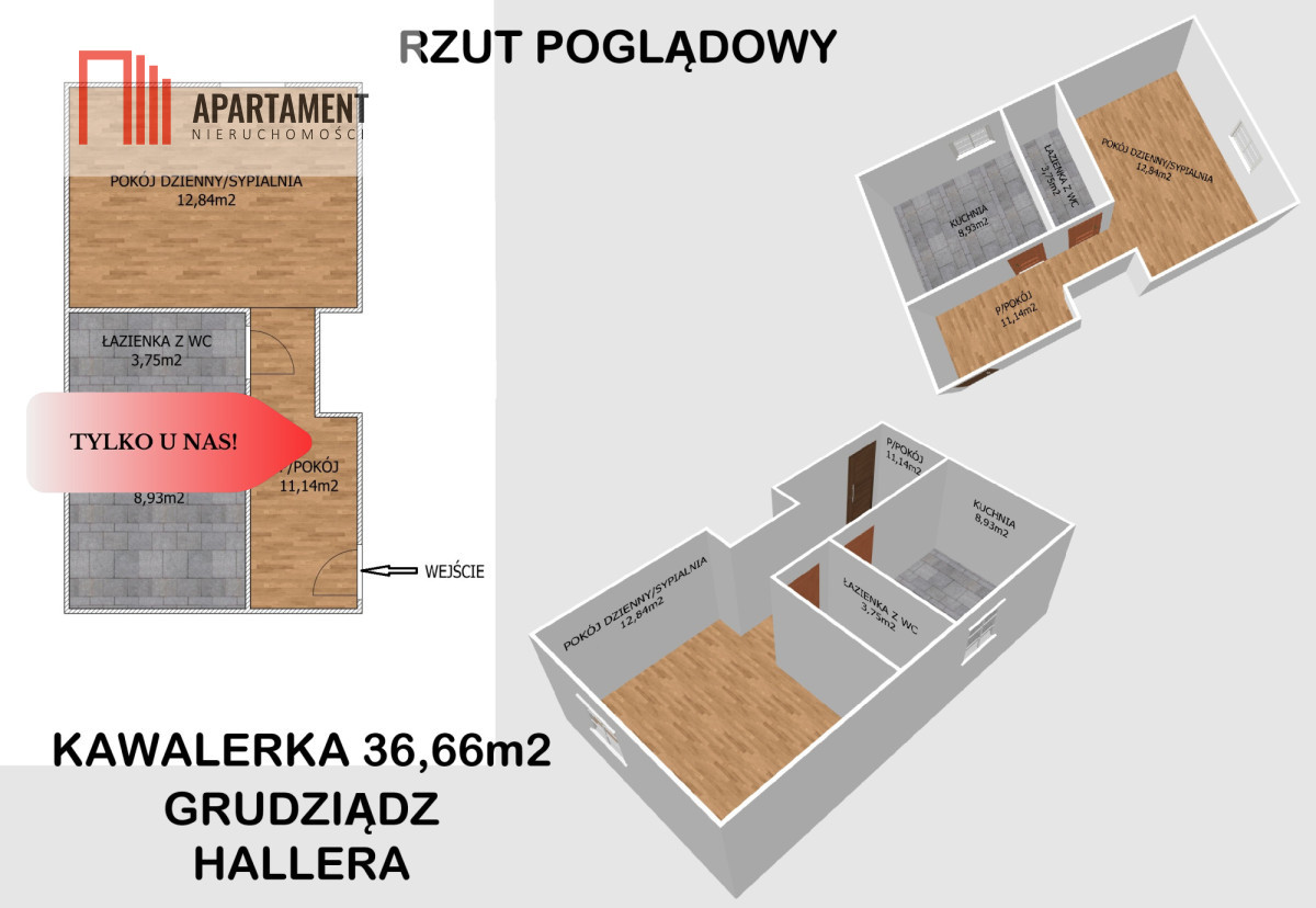 * Ustawna kawalerka 36,7 m² z dużą kuchnią - Widok 2