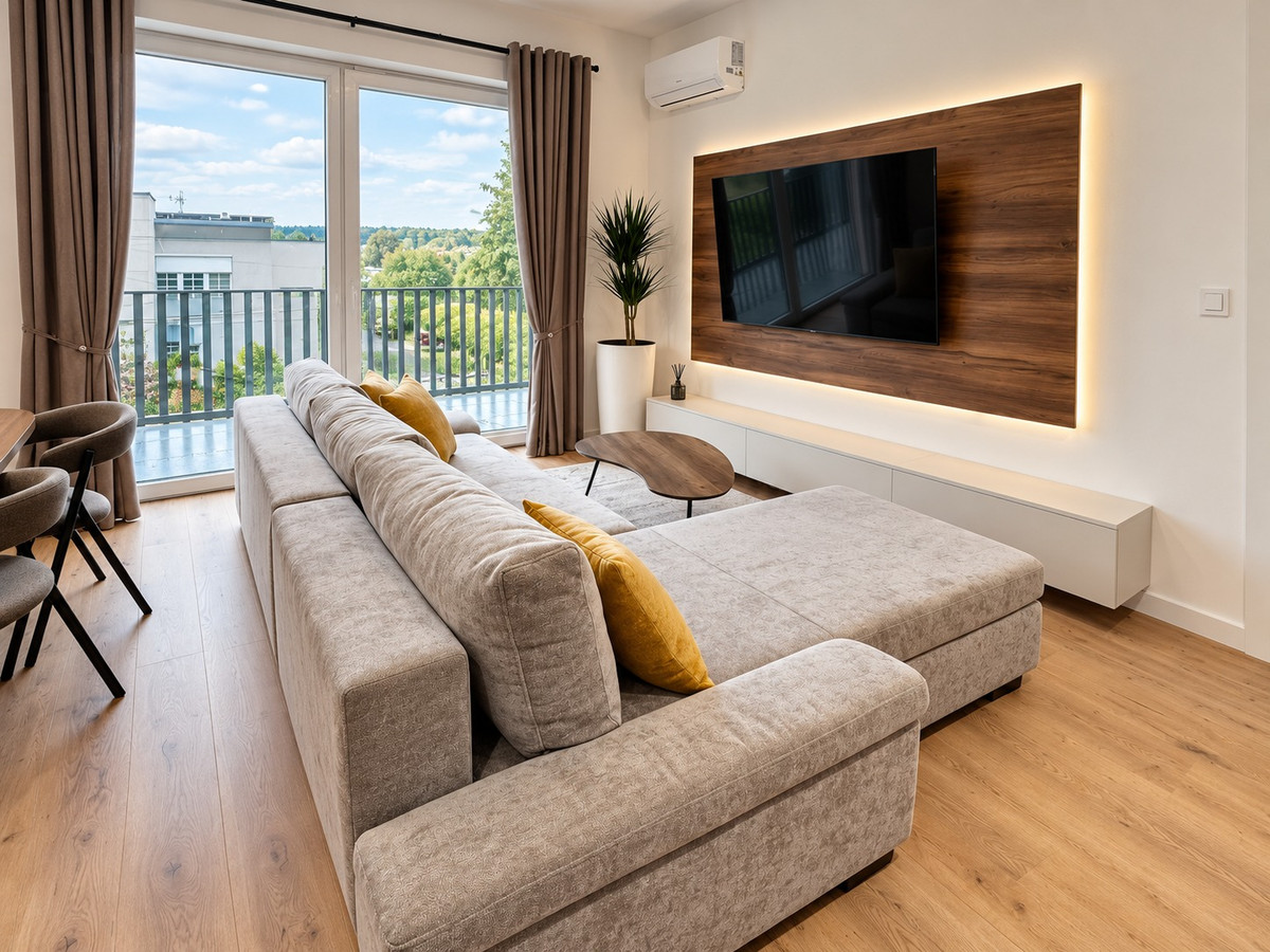 Wyposażony apartament, duży taras, trzy sypialnie