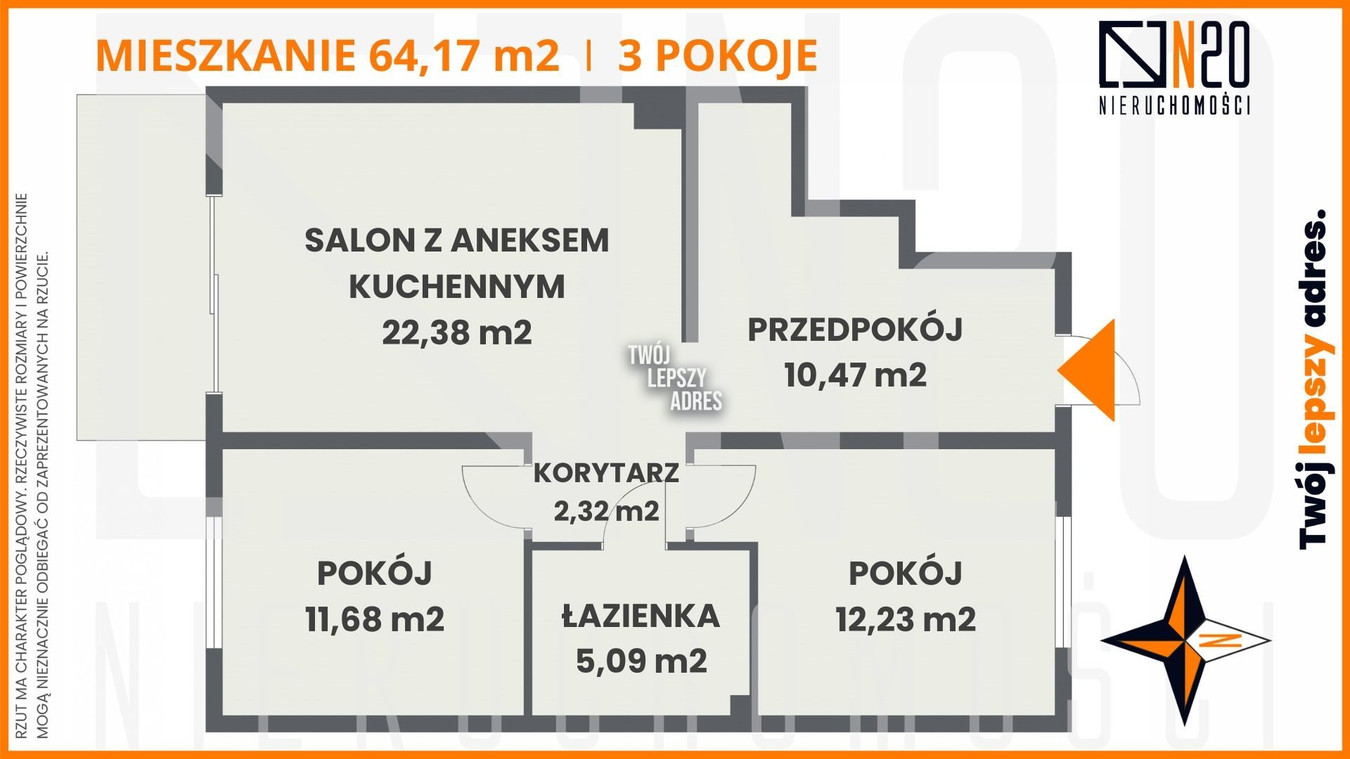 NOWE -3 pok. mieszkania, parter 64 m², duży ogród - Widok 4