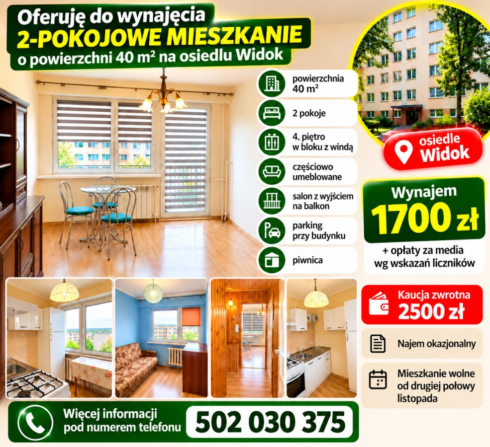 Wynajmę 2-pokojowe mieszkanie – oś.Widok,Kalisz