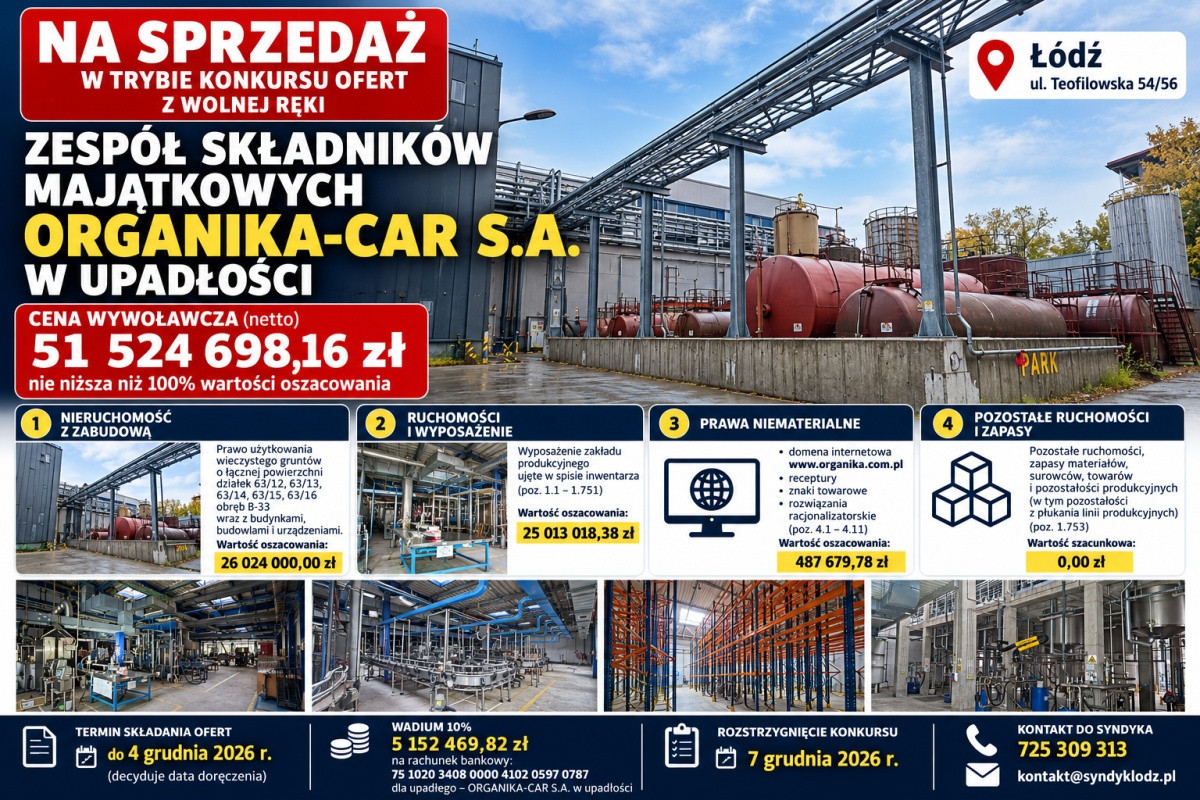 Syndyk masy upadłości Organika-Car S.A. sprzedaż