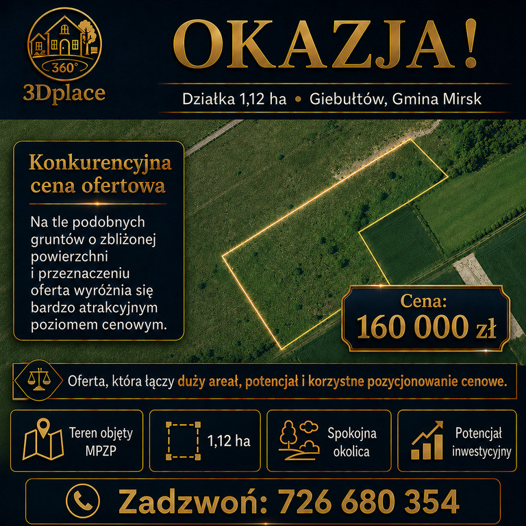 Działka 1,12 ha w Giebułtowie – MPZP - Widok 3