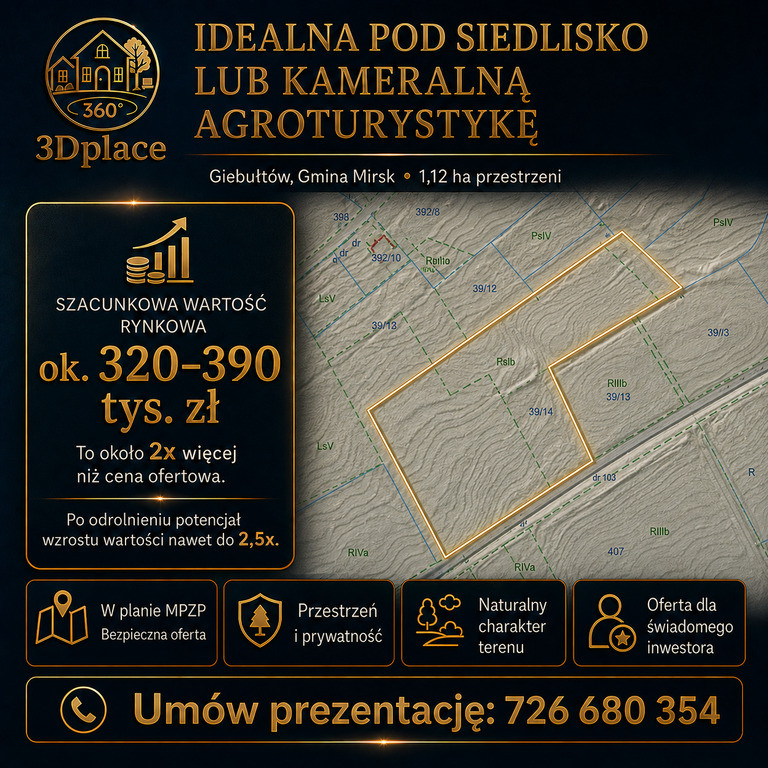 Działka 1,12 ha w Giebułtowie – MPZP - Widok 4