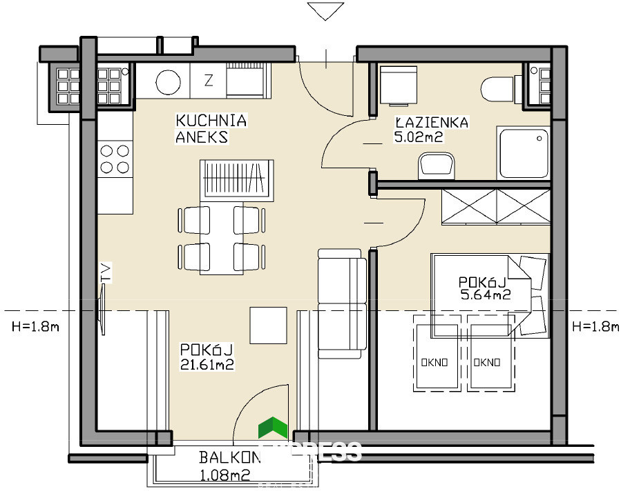1-bed apartment, 32 m²