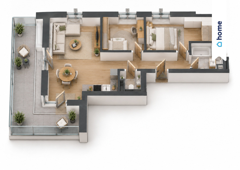 3 pokoje | balkon 22,89 m² | salon ponad 31 m² | Górna