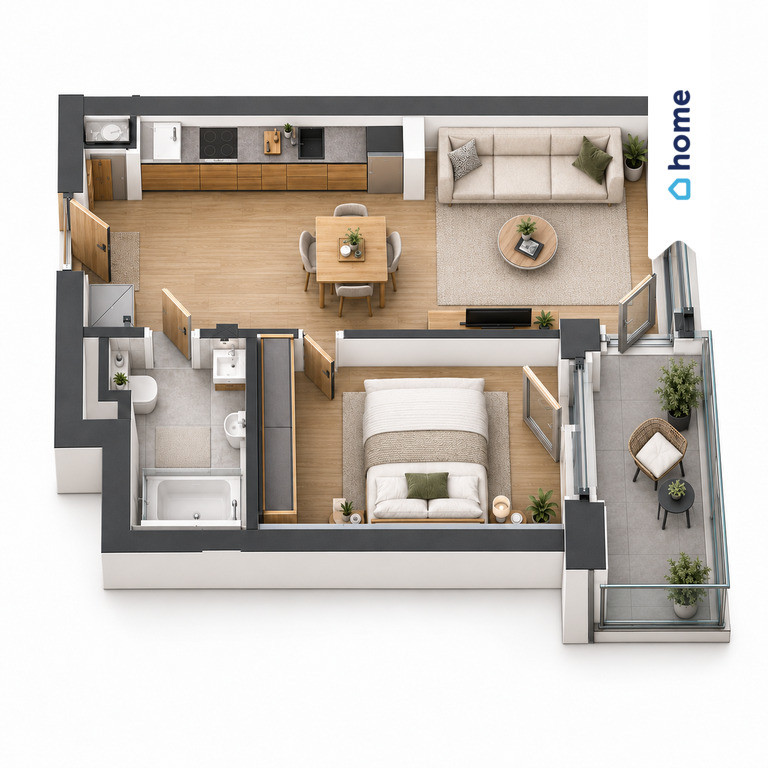 2 pokoje z balkonem | 42,12 m² | Górna | blisko Echo