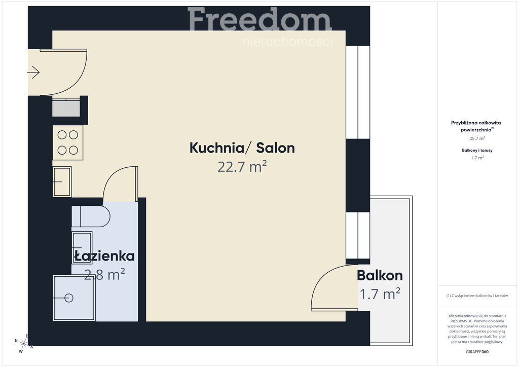 Kawalerka, 1-pok, 26 m², balkon, widok, zwierzęta - Widok 5