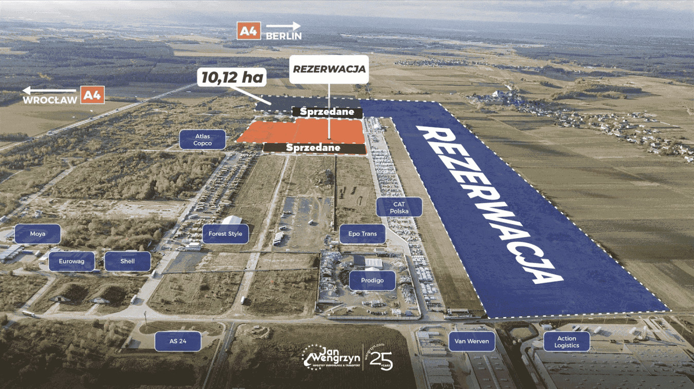 Działka przemysłowa 10 ha, przy skrzyżowaniu autostrad A4, A18, MPZP. media - More