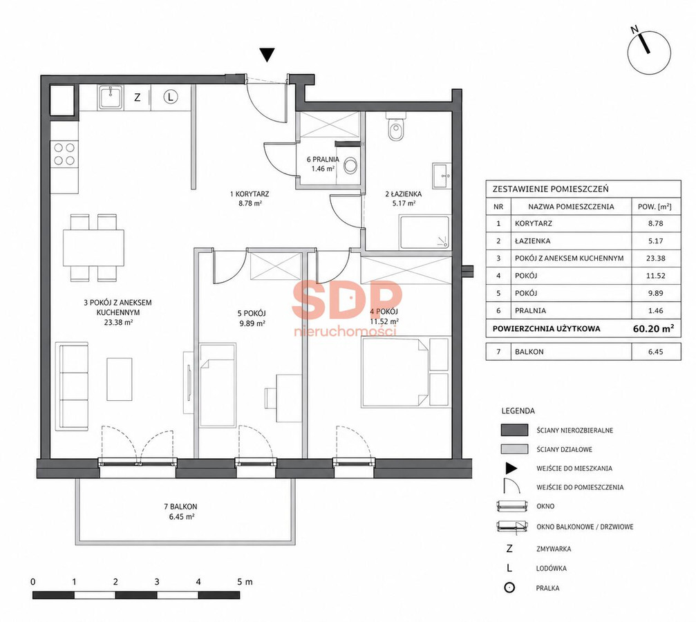 2-bed apartment, 60 m²