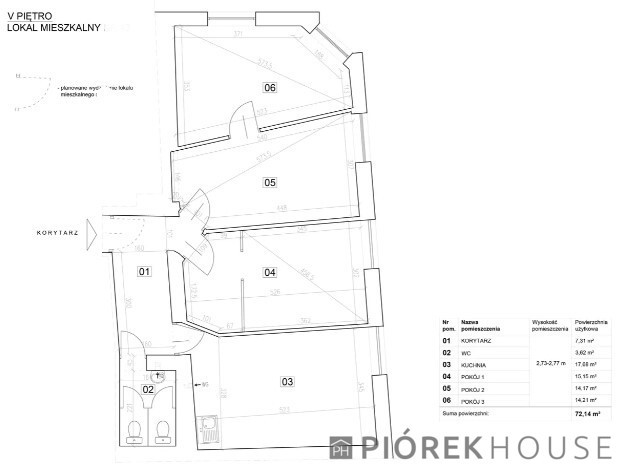 Apartament me 3 dhoma, 72 m²