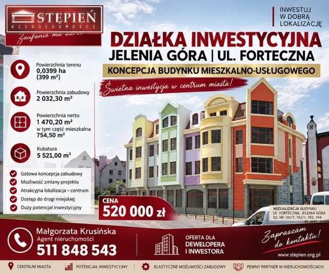 DZIAŁKA INWESTYCYJNA W CENTRUM JEENIEJ GÓRY - Widok 3