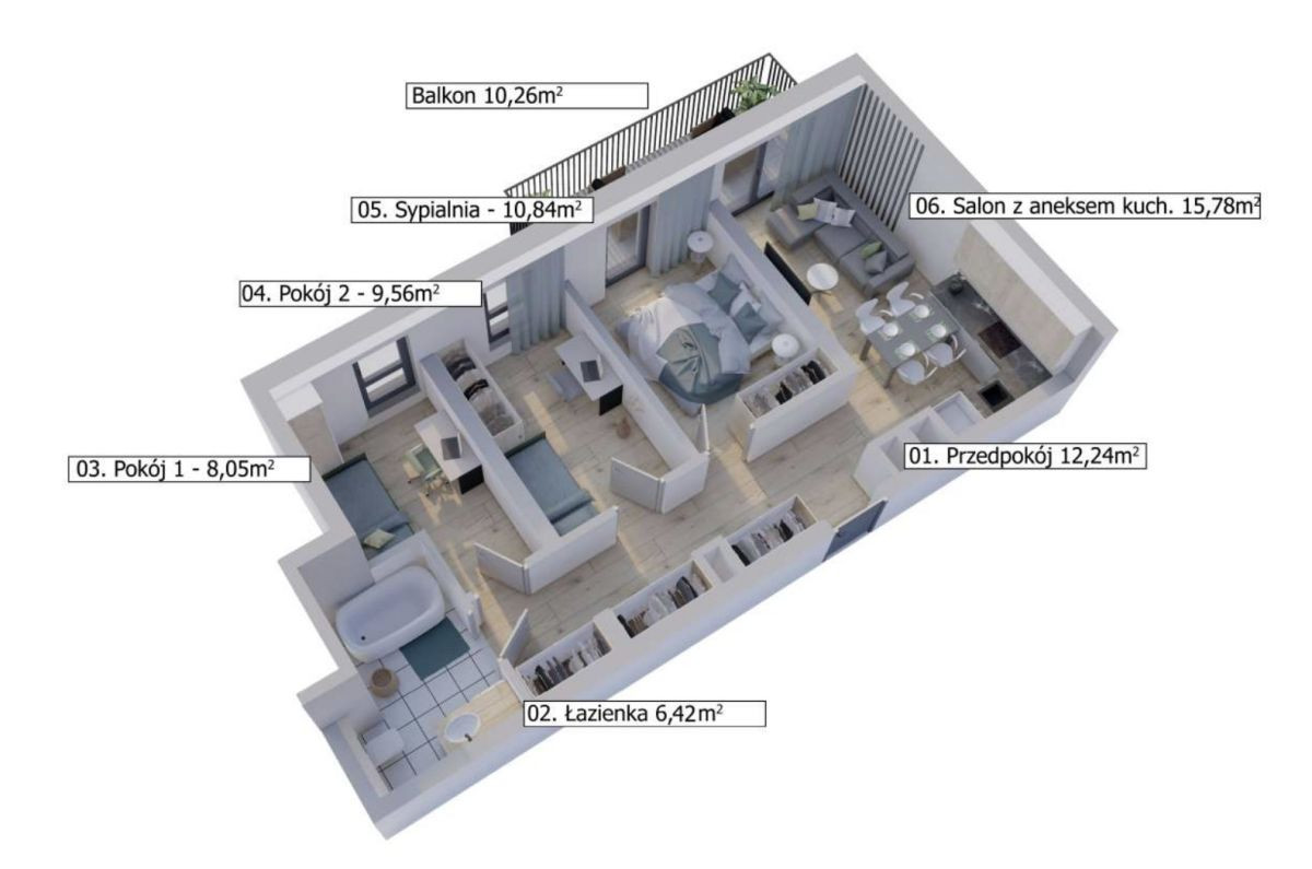 Ostatnie 4 pokoje z balkonem | 62,89 m² - Widok 2