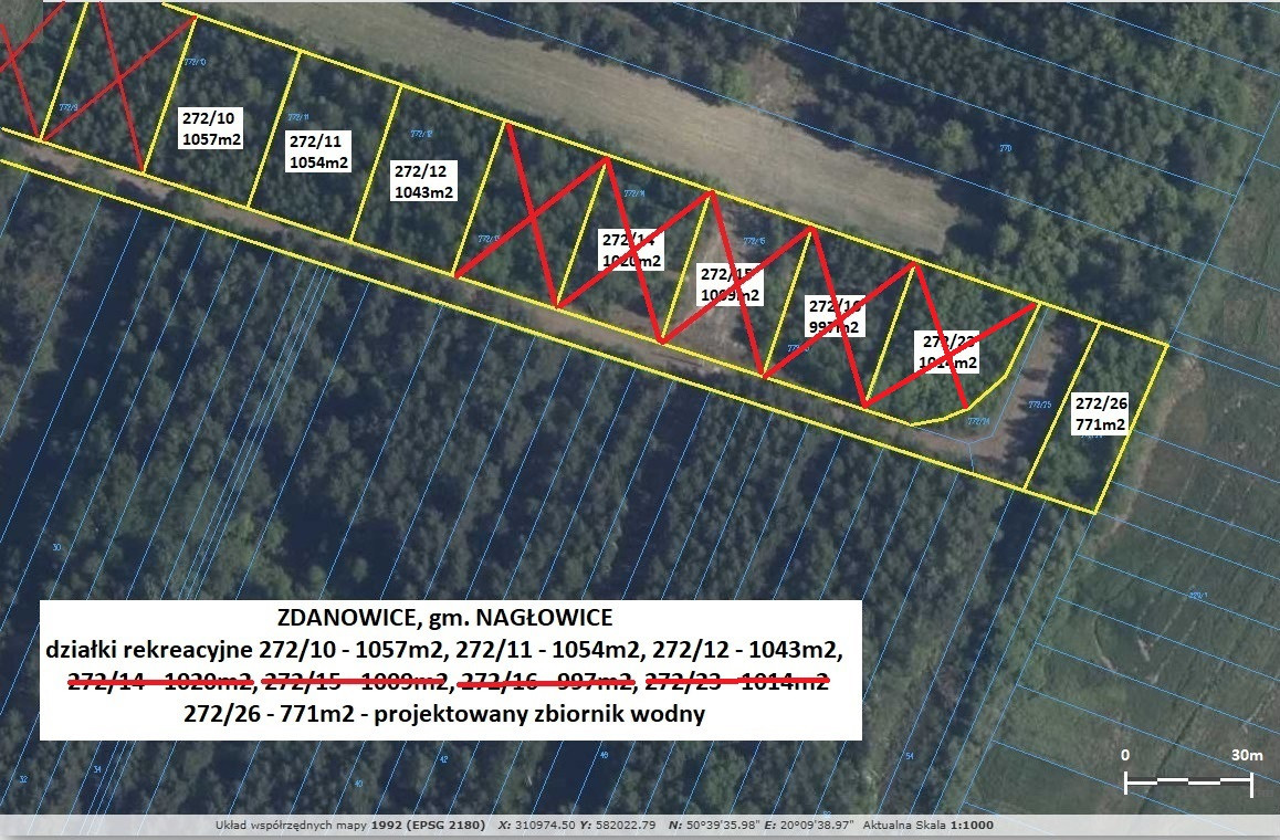 Tania działka rekreacyjna (plan)1043 m² tylko 52.900 zł (brutto z 23% VAT) - Więcej