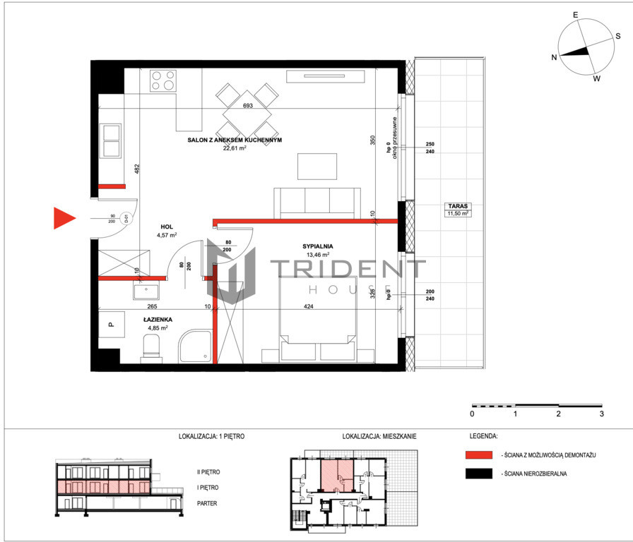 1-soban stan, 45 m²